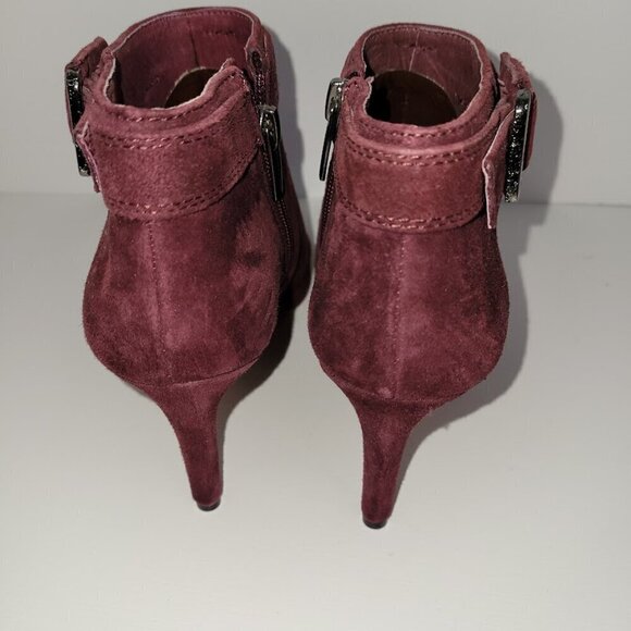 Vince Camuto Burgundy Red Suede Leather Heeled Booties Women's Size 7M - Picture 4 of 12